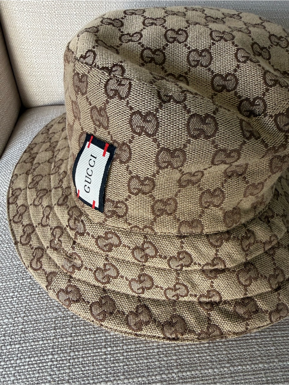 Gucci Vintage GG Monogram Canvas Bucket Hat Brown Beige Logo Designer - Picture 3 of 5